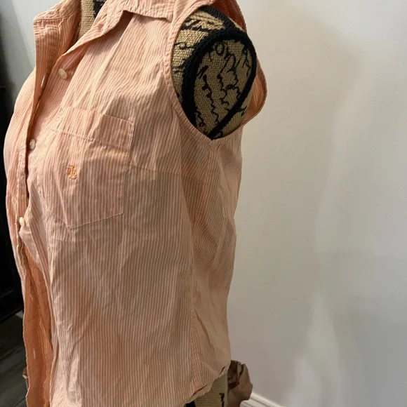 Ralph Lauren Peach Sleeveless Button-Down Shirt - Picture 4 of 7